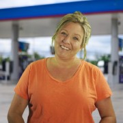 Smiling woman with blonde hair